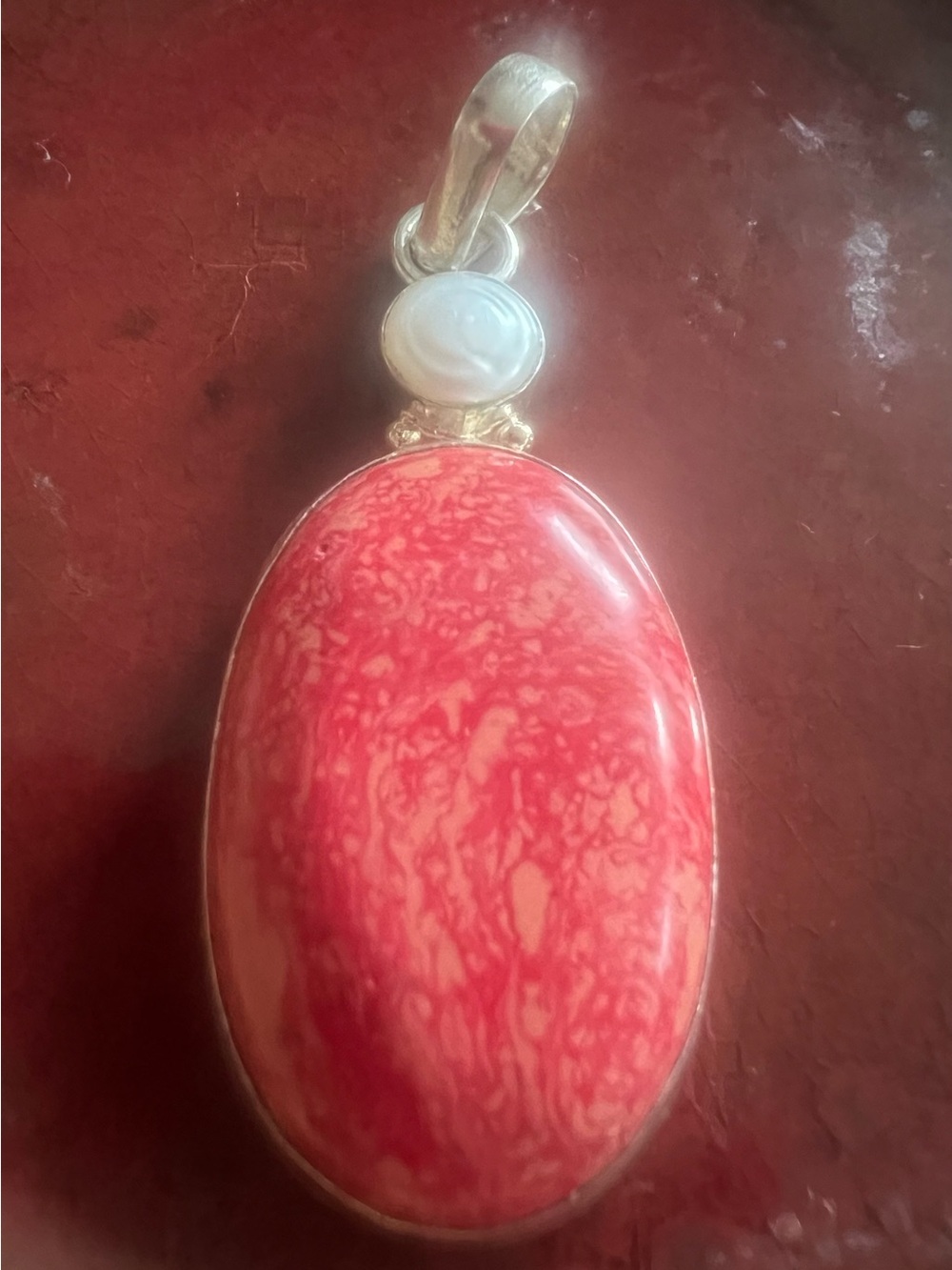 Sterling Silver Pink Oval Gemstone Pendant Stamped 925